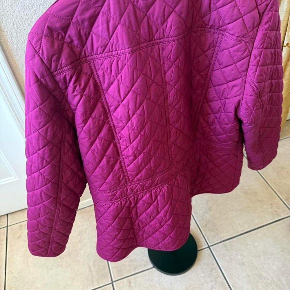 Talbots Womens Raspberry Pink Quilted Diamond Pattern Snap Front Jacket XL - Picture 2 of 5